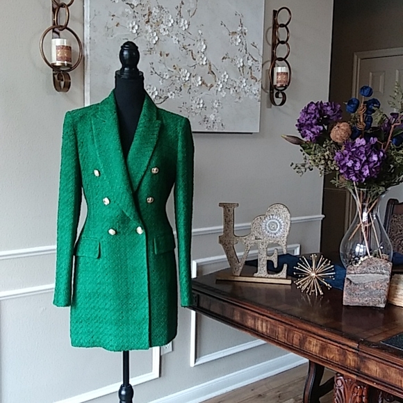NWT Zara Green Texture Long Blazer Coat. Size M - Picture 11 of 17
